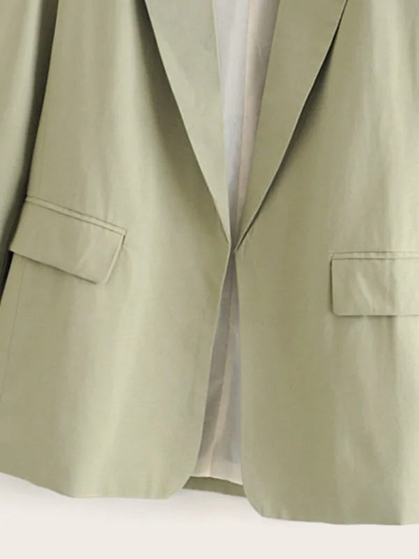 CM-CS830213 Women Casual Seoul Style Long Sleeve Lapel Neck Pocket Side Solid Blazer - Green