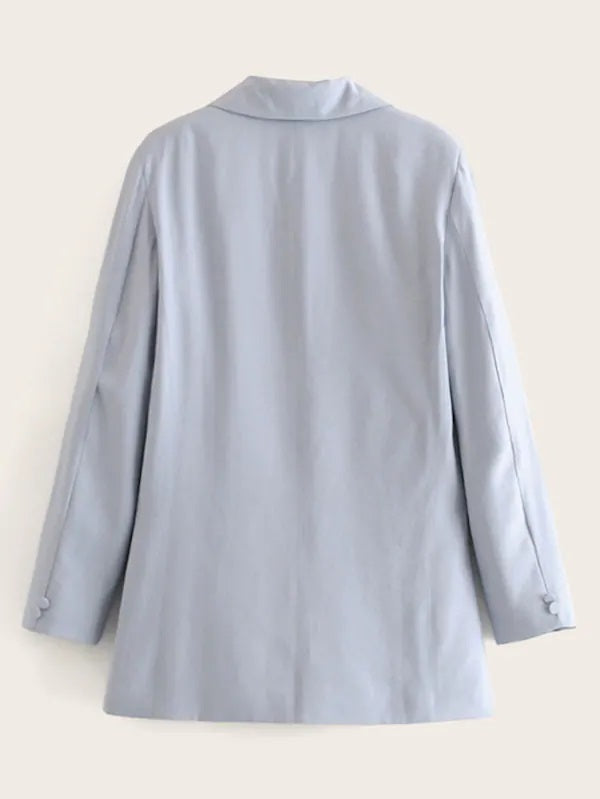 CM-CS830425 Women Casual Seoul Style Long Sleeve Lapel Neck Pocket Side Solid Blazer - Blue