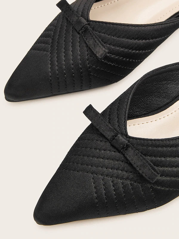 CM-SHS904928 Women Elegant Seoul Style Point Toe Bow Decor Flat Mules - Black