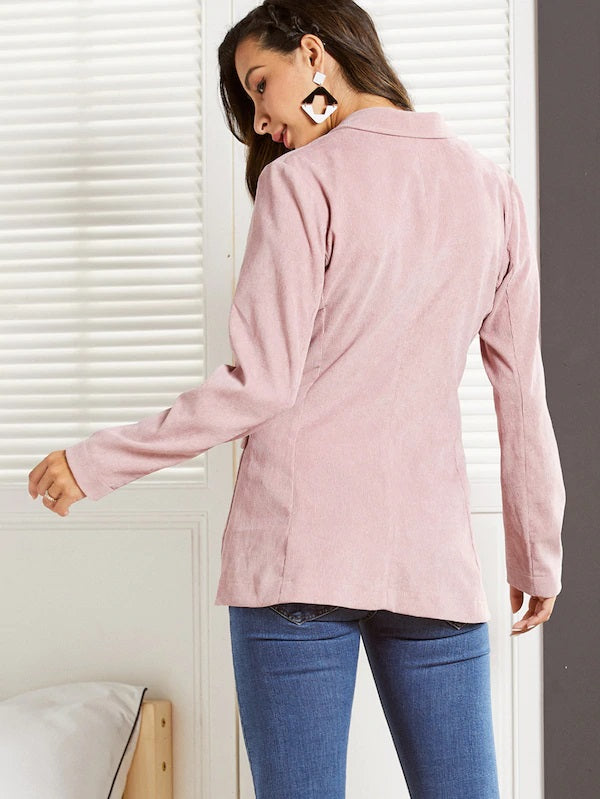 CM-CS910524 Women Elegant Seoul Style Notch Collar Single Breasted Front Cord Blazer - Pink