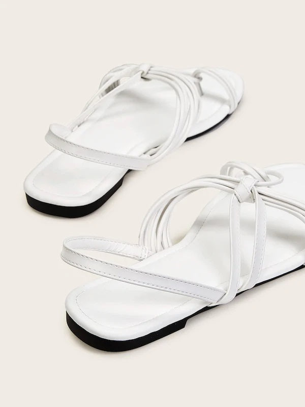 CM-SHS917307 Women Casual Seoul Style Toe Ring Strappy Flat Sandals - White