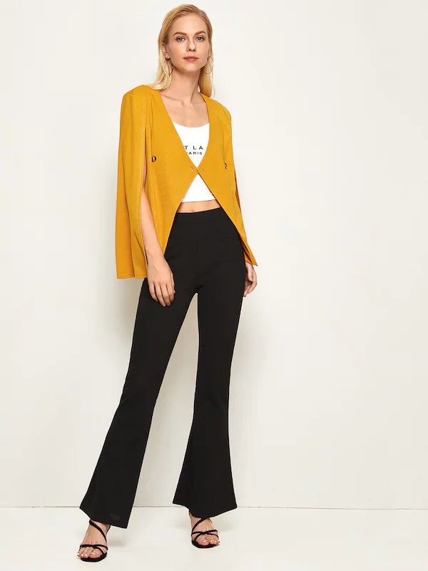 CM-CS903741 Women Elegant Seoul Style Long Sleeve Double Button Cloak Sleeve Blazer - Yellow