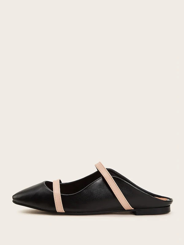 CM-SHS918960 Women Elegant Seoul Style Point Toe Double Strap Flat Mules - Black