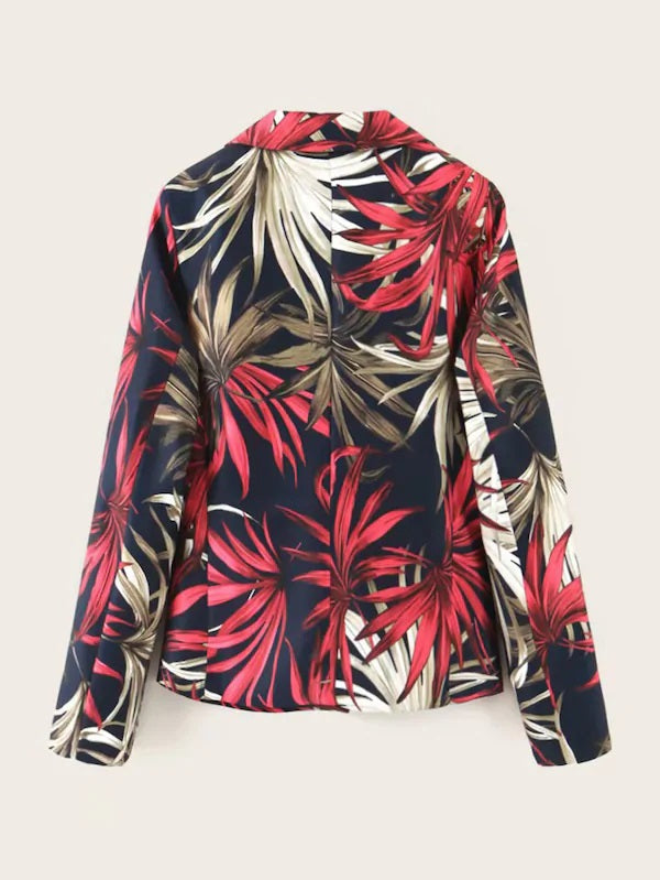 CM-CS920802 Women Elegant Seoul Style Long Sleeve Tropical Print Button Through Lapel Blazer