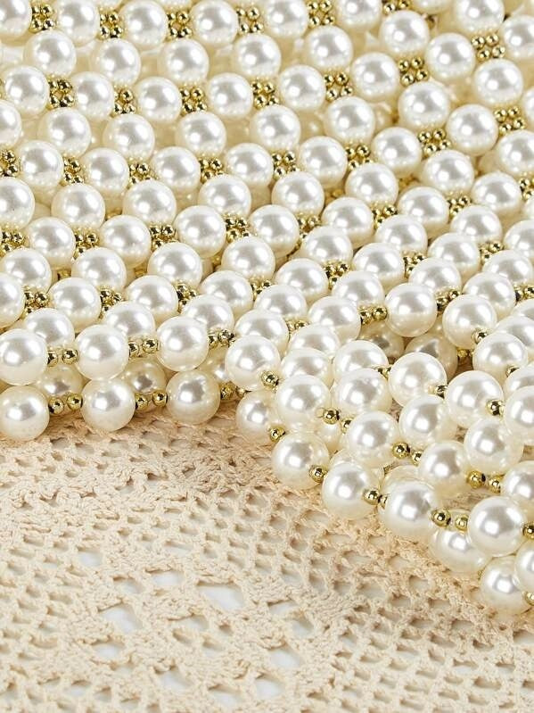 CM-BGS920405 Women Elegant Seoul Style Faux Pearl Beaded Tote Bag - White