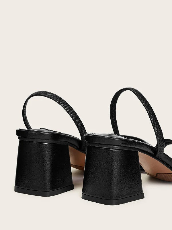 CM-SHS920628 Women Casual Seoul Style Open Toe Slingback Chunky Heels - Black