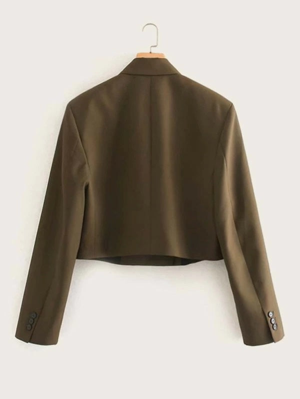 CM-CS012738 Women Casual Seoul Style Long Sleeve Double Breasted Lapel Collar Blazer - Army Green