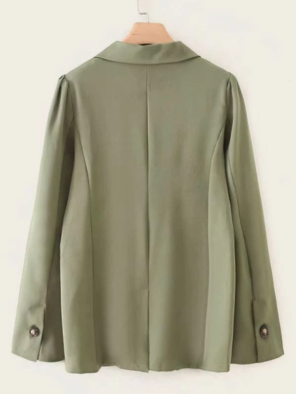 CM-CS022825 Women Elegant Seoul Style Long Sleeve Contrast Neckline Single Button Blazer - Army Green