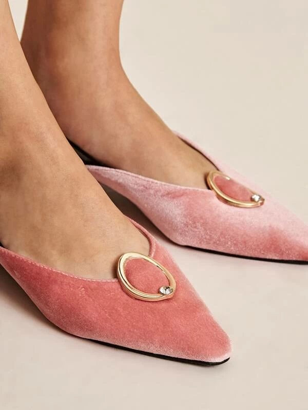 CM-SHS022199 Women Casual Seoul Style Point Toe Velvet Slingback Flats - Pink