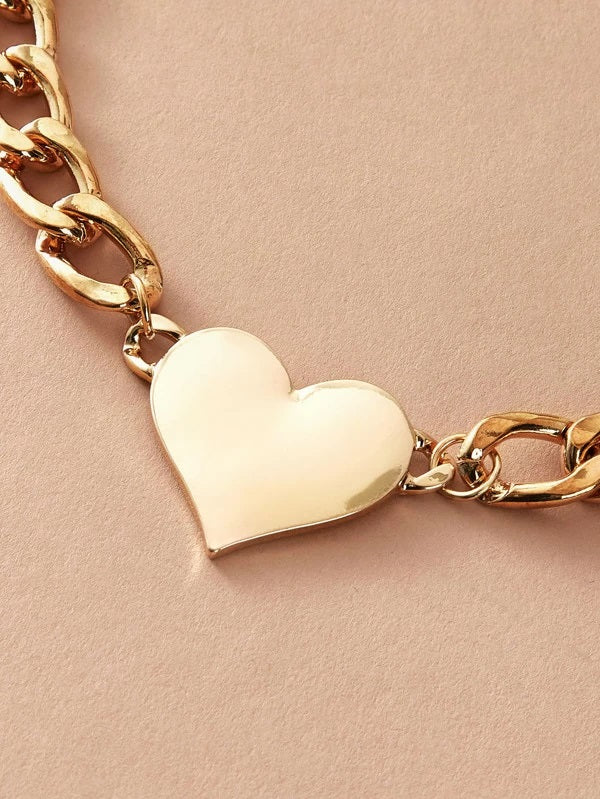 CM-AXS022277 Women Trendy Seoul Style Heart Charm Chain Necklace - Gold