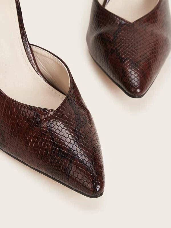 CM-SHS024227 Women Elegant Seoul Style Point Toe Snakeskin Stiletto Heels - Brown