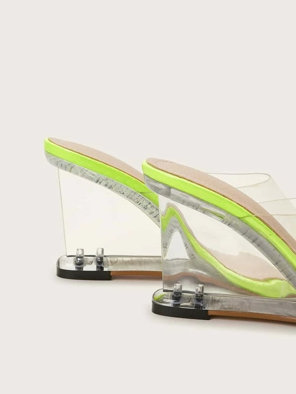 CM-SHS024465 Women Elegant Seoul Style Clear Strap Wedges Mules - Green