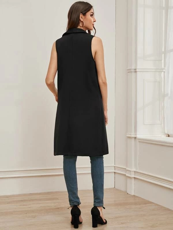 CM-CS930948 Women Casual Seoul Style Sleeveless Shawl Collar Longline Vest Blazer - Black