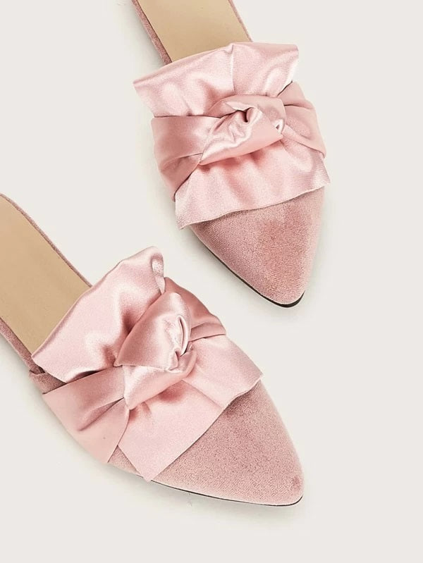 CM-SHS025891 Women Casual Seoul Style Point Toe Knotted Flat Mules - Pink