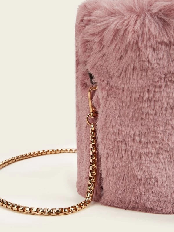 CM-BGS029668 Women Casual Seoul Style Faux Fur Fluffy Bucket Bag - Pink
