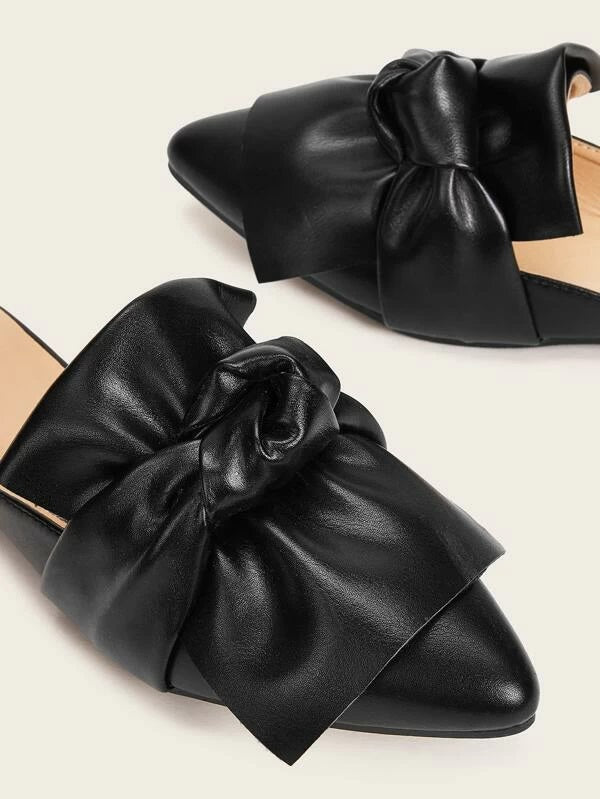 CM-SHS030072 Women Trendy Seoul Style Knotted Front Point Toe Flat Mules - Black
