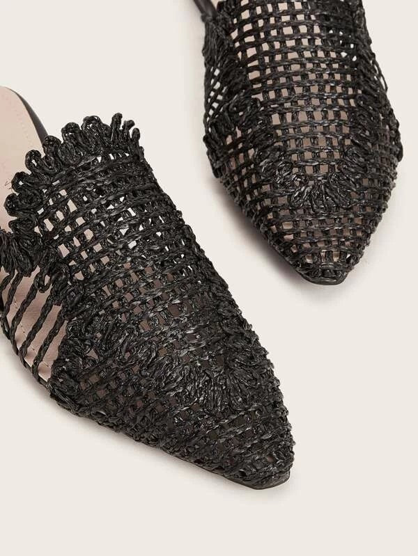 CM-SHS031950 Women Casual Seoul Style Hollow Out Braided Flat Mules - Black