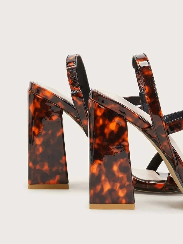 CM-SHS106510 Women Elegant Seoul Style Tortoiseshell Slingback Chunky Heels