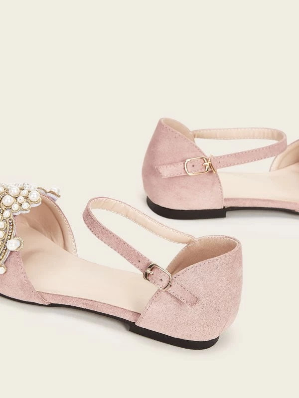 CM-SHS107094 Women Casual Seoul Style Faux Pearl Decor Buckle Strap Flats - Pink