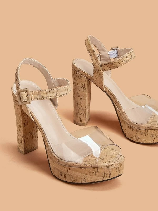 CM-SHS113817 Women Elegant Seoul Style Peep Toe Slingback Chunky Heels - Brown