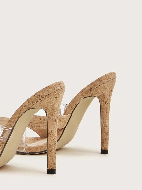 CM-SHS113694 Women Trendy Seoul Style Buckle Decor Stiletto Heeled Mules - Brown