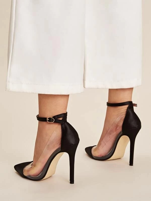 CM-SHS115021 Women Elegant Seoul Style Point Toe Ankle Strap Stiletto Heels - Black