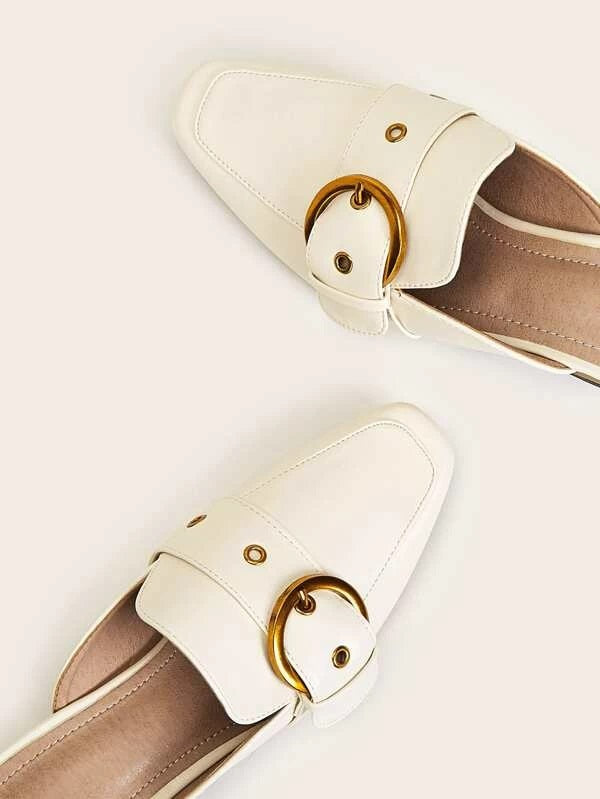 CM-SHS115924 Women Trendy Seoul Style Buckle Decor Cork Heeled Mules - Beige