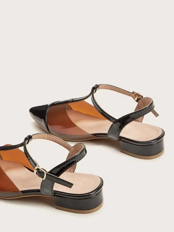 CM-SHS116795 Women Elegant Seoul Style Point Toe T-Strap Flats - Black