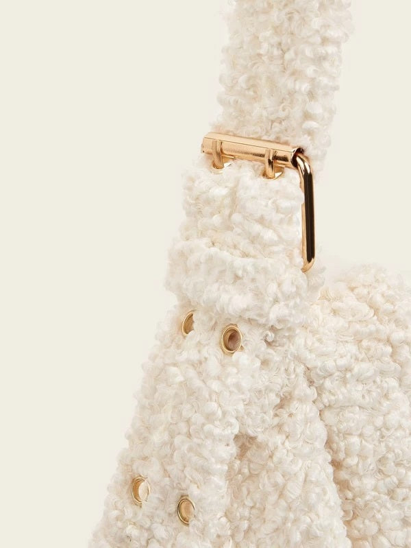 CM-BGS116002 Women Casual Seoul Style Faux Fur Fuzzy Slouch Bag - Beige