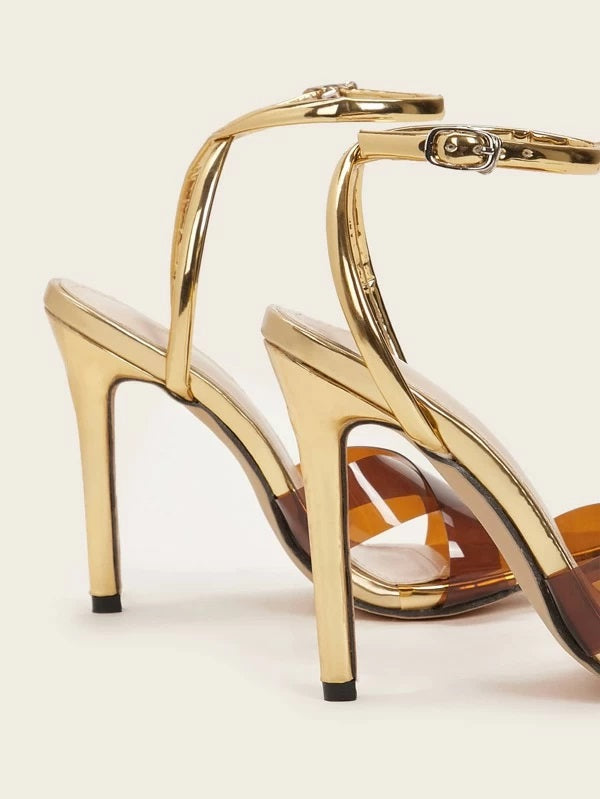 CM-SHS119660 Women Elegant Seoul Style Metallic Open Toe Stiletto Heels - Brown