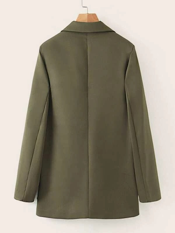 CM-CS122977 Women Elegant Seoul Style Long Sleeve Lapel Collar Single-Breasted Blazer - Army Green