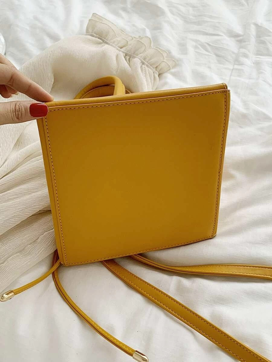 CM-BGS123342 Women Trendy Soul Style Pyramid Satchel Bag With Drawstring - Yellow