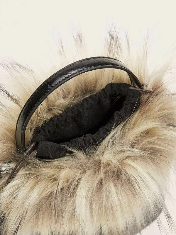 CM-BGS127736 Women Trendy Seoul Style Contrast Faux Fur Satchel Bag - Black