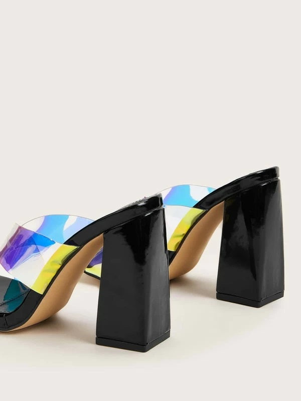 CM-SHS128495 Women Elegant Seoul Style Open Toe Chunky Heeled Mules - Black