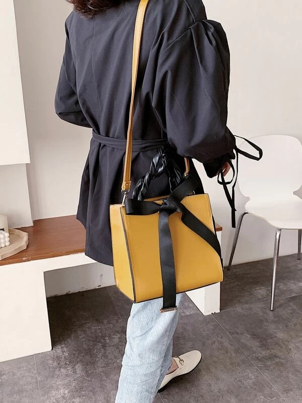 CM-BGS130301 Women Trendy Seoul Style Bow Decor Satchel Bag - Yellow