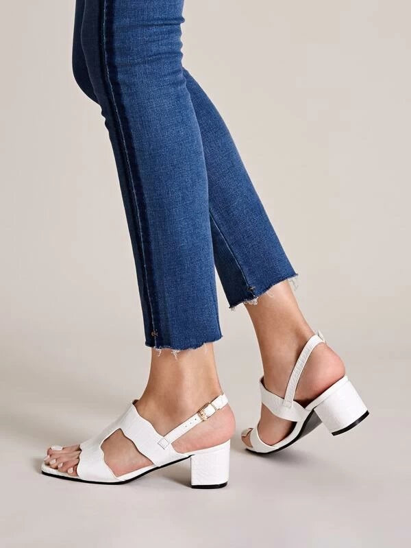 CM-SHS209137 Women Casual Seoul Style Cut Out Slingback Chunky Heels - White