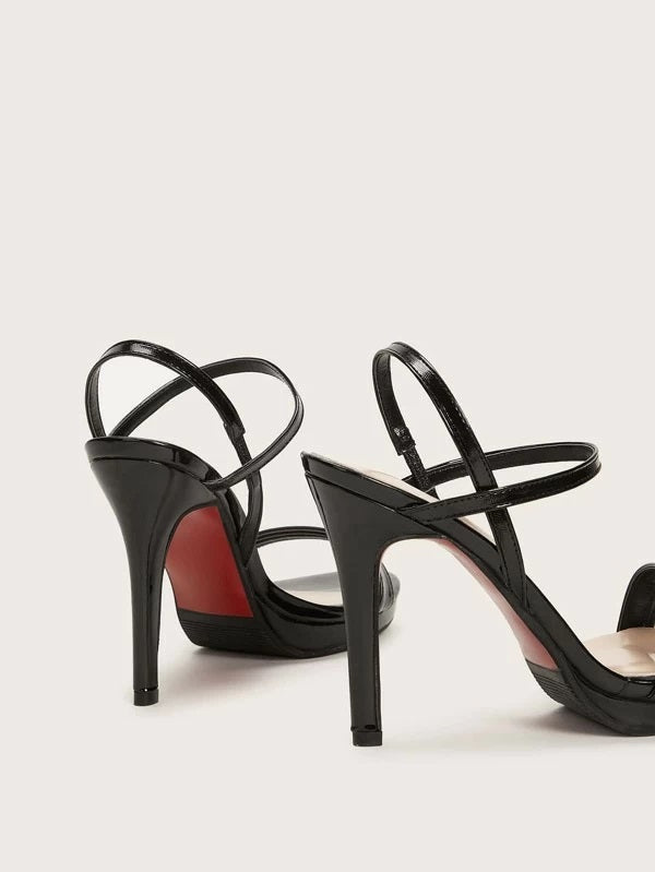 CM-SHS210233 Women Elegant Seoul Style Open Toe Slingback Stiletto Heels - Black