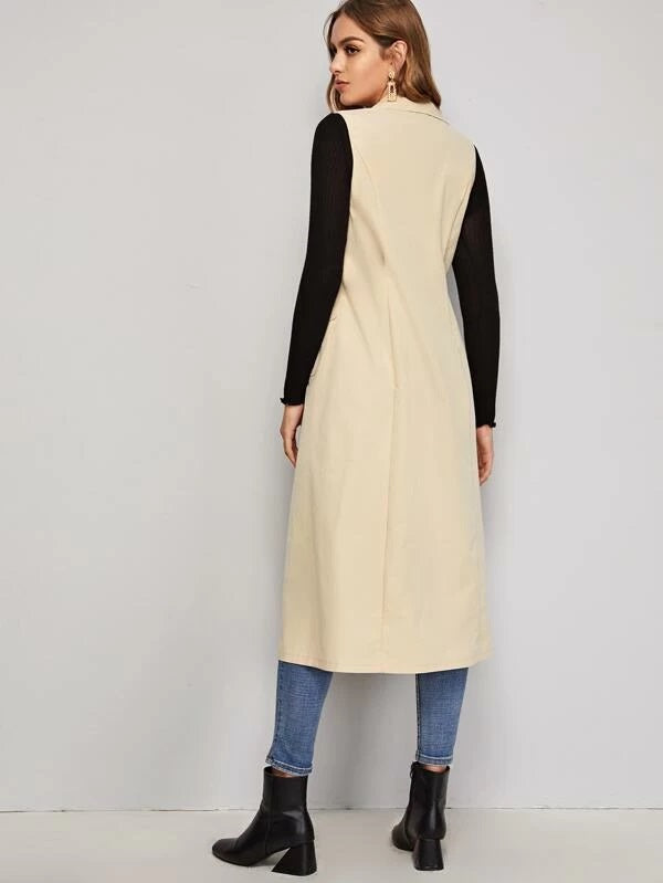 CM-CS211477 Women Casual Seoul Style Sleeveless Solid Lapel Neck Button Detail Vest - Beige