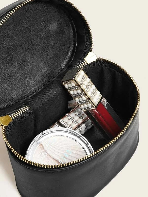 CM-BGS212999 Women Trendy Seoul Style Mini Zip Around Chain Handle Satchel Bag - Black