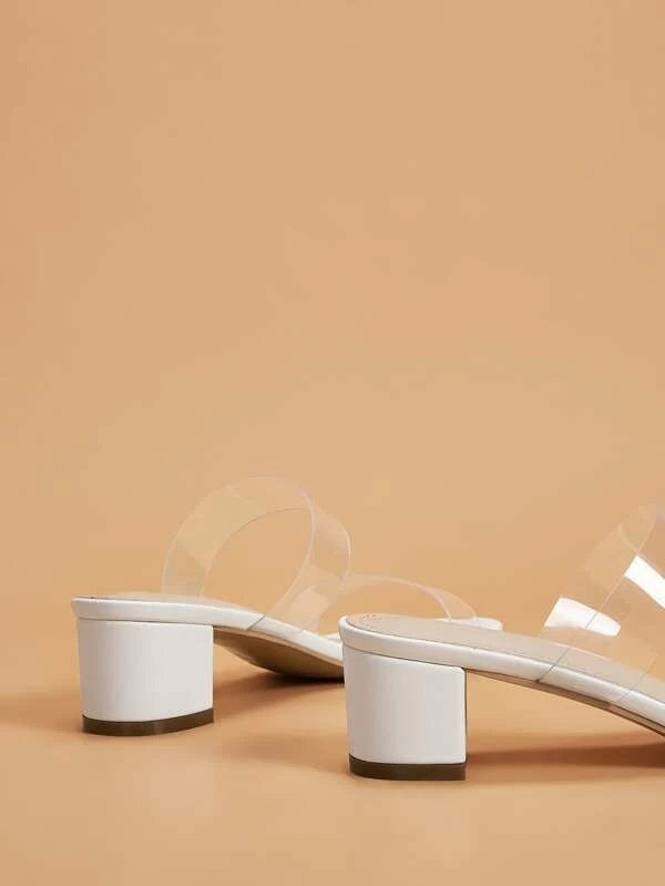 CM-SHS216749 Women Trendy Seoul Style Clear Strap Chunky Heeled Mules - White