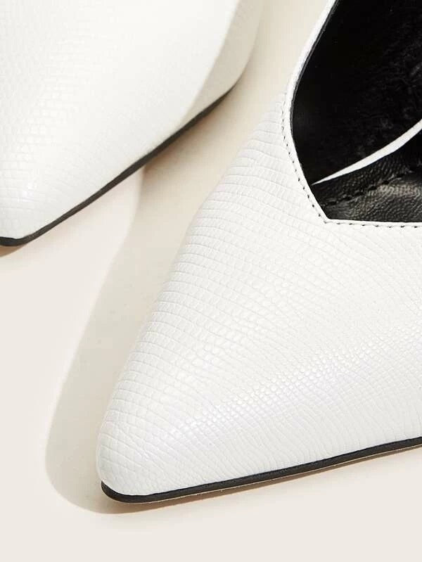 CM-SHS220319 Women Elegant Seoul Style Point Toe Slingback Chunky Heels - White
