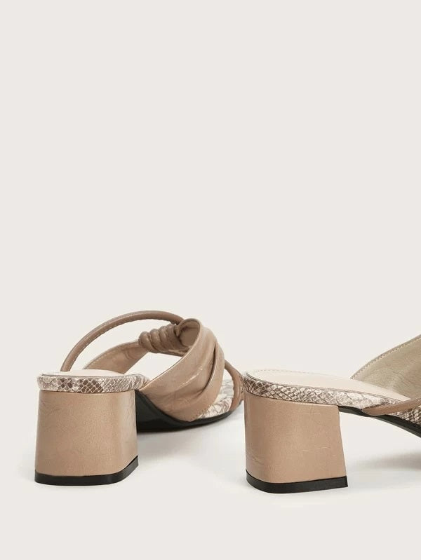 CM-SHS220825 Women Elegant Seoul Style Snakeskin Sole Open Toe Chunky Heeled Mules