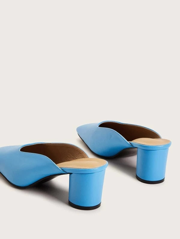 CM-SHS217945 Women Casual Seoul Style Square Toe High Vamp Chunky Heeled Mules - Blue