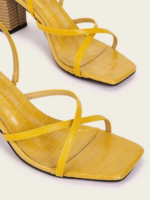 CM-SHS217578 Women Casual Seoul Style Croc Embossed Slingback Chunky Heeled Mules