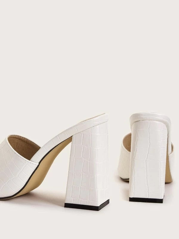 CM-SHS217170 Women Casual Seoul Style Croc Embossed Open Toe Chunky Heeled Mules