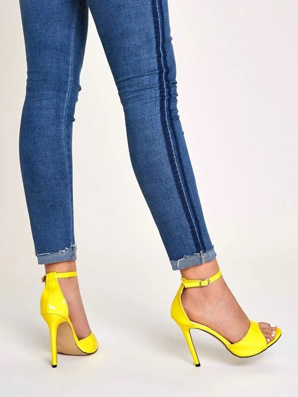 CM-SHS230202 Women Elegant Seoul Style Open Toe Ankle Strap Stiletto Heels - Yellow