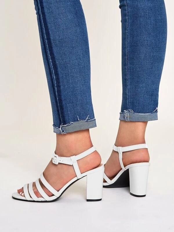 CM-SHS230211 Women Elegant Seoul Style Open Toe Strappy Ankle Strap Chunky Heels