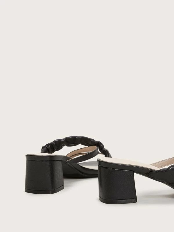 CM-SHS231199 Women Casual Seoul Style Ruched Cross Strap Open Toe Chunky Heeled Mules