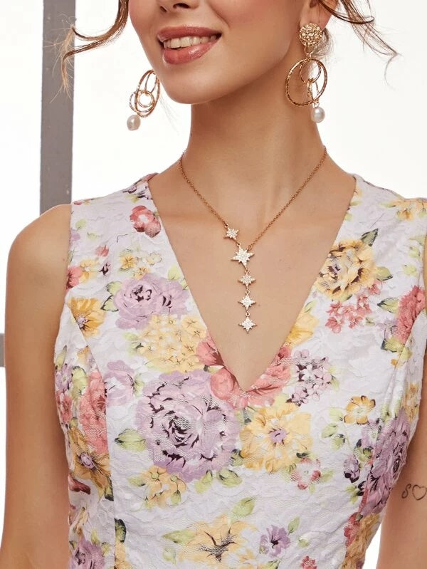 CM-JS210768 Women Elegant Seoul Style Floral Lace Bodice Wide Leg Sleeveless Jumpsuit - White