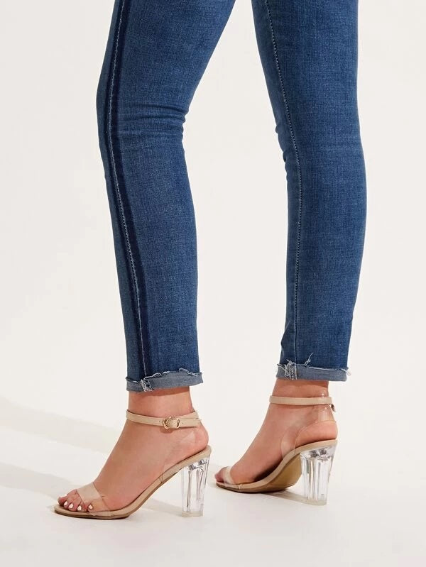 CM-SHS109410 Women Elegant Seoul Style Open Toe Ankle Strap Chunky Heels - Nude
